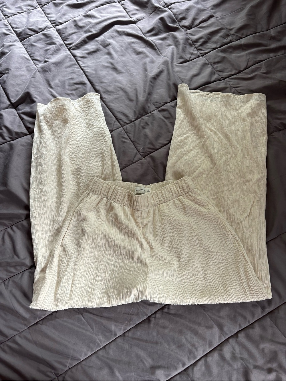 Abercrombie & Fitch Cream linen gauze Textured wide leg pants